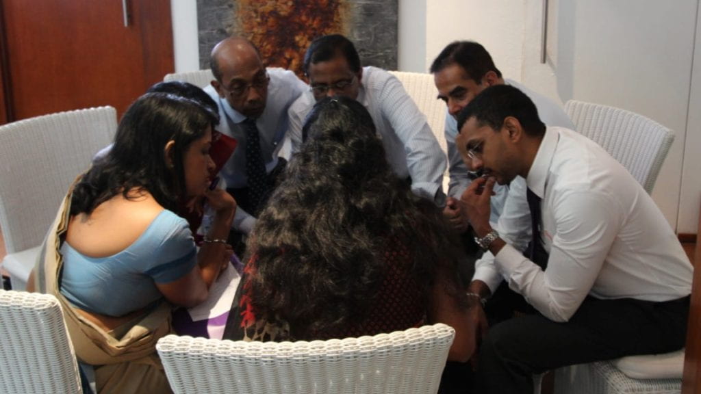 Sri Lanka team huddle, collaborating