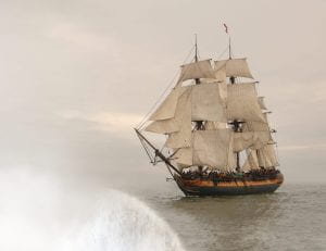 image of an old 18th century ship in the water
