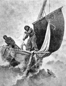 a sketch of a sailor on a ship's sails