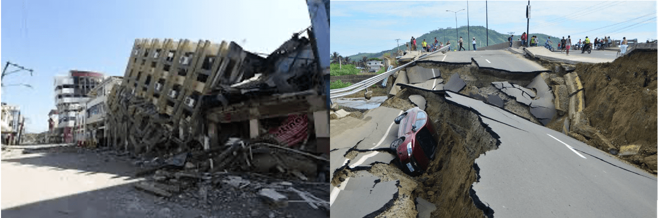 Equador earthquake damage - crumbled buildings and roads