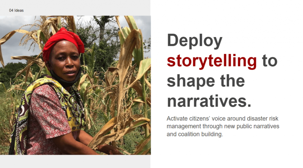 Image of woman farming with caption "Deploy storytelling to shape the narratives"