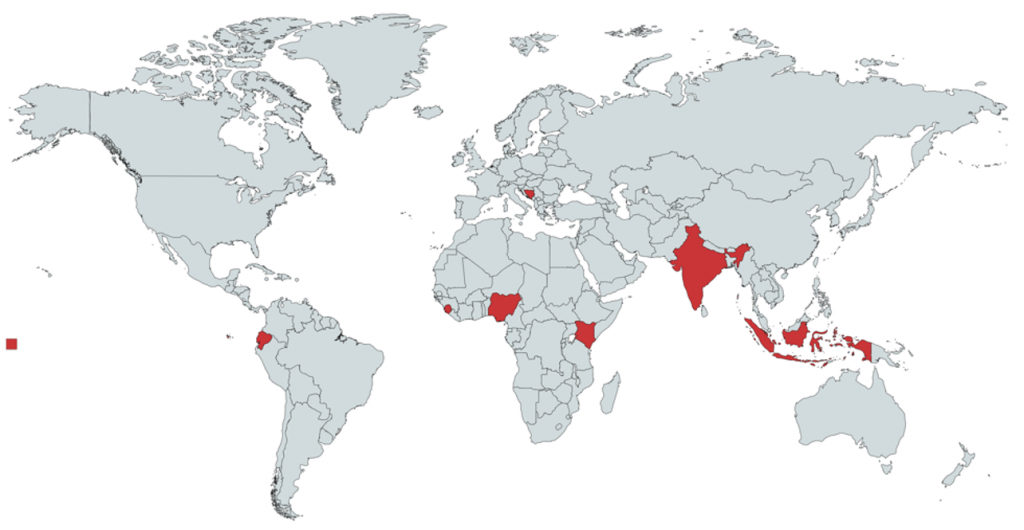 Map of countries where participants worked