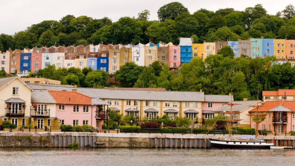 Houses along water in Bristol, UK