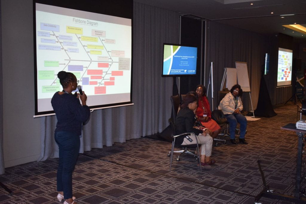 Lesotho team presenting with fishbone diagram displayed on screen