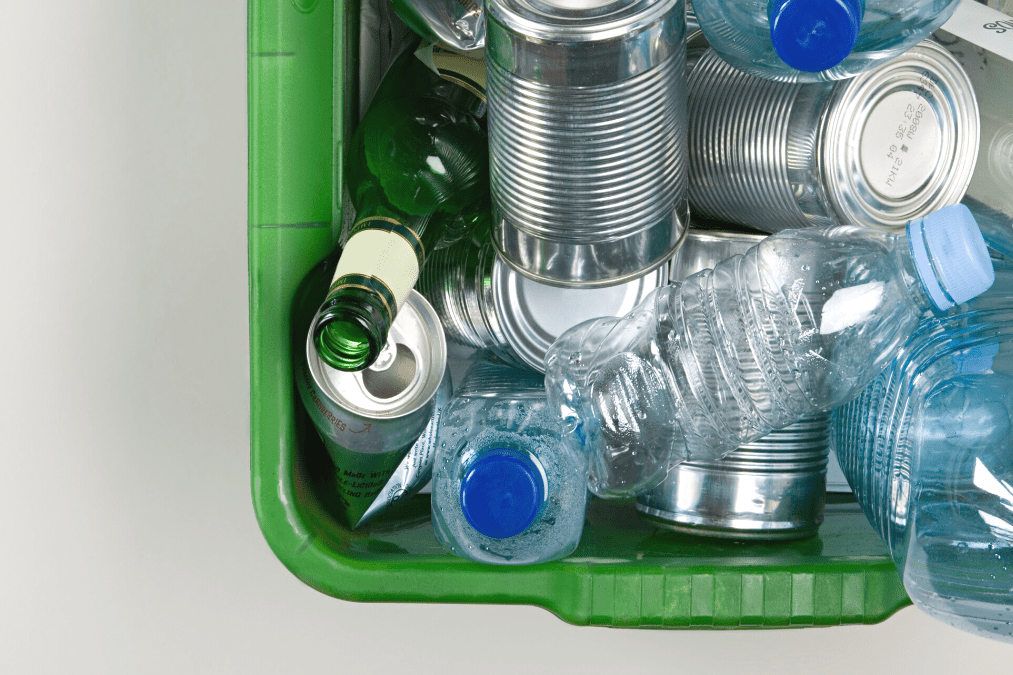Recycling products in a bin