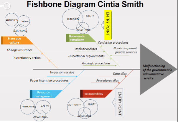Fishbone diagram of "malfunctioning of the government's administrative service".