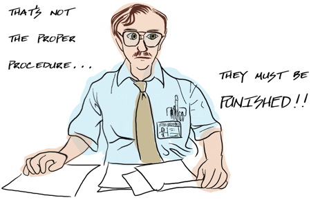 a cartoon of a boring bureaucrat