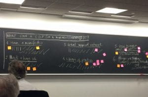 Chalkboard with sticky notes