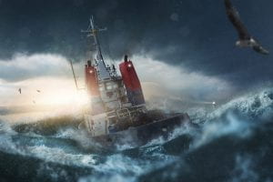 A ship on stormy waters