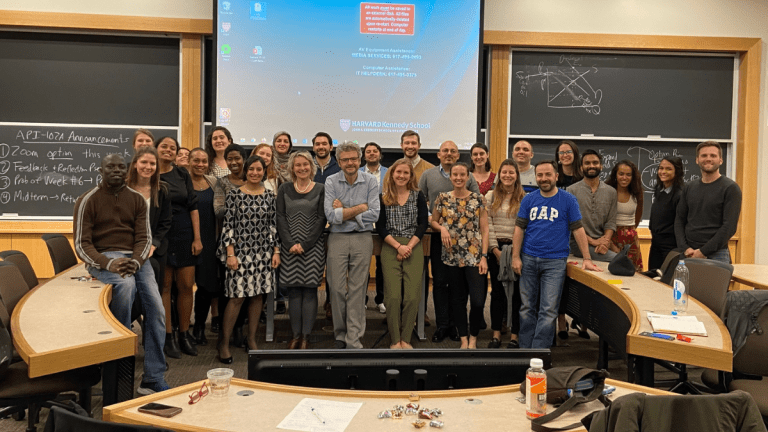 Matt Andrews and Salimah Samji with MLD103 students and their authorizers in a classroom