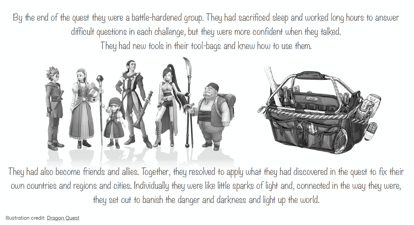 Group of warriors with new tools and toolkit