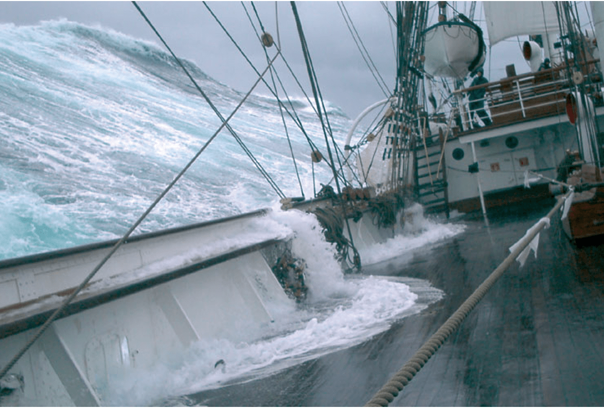 Ship on stormy seas