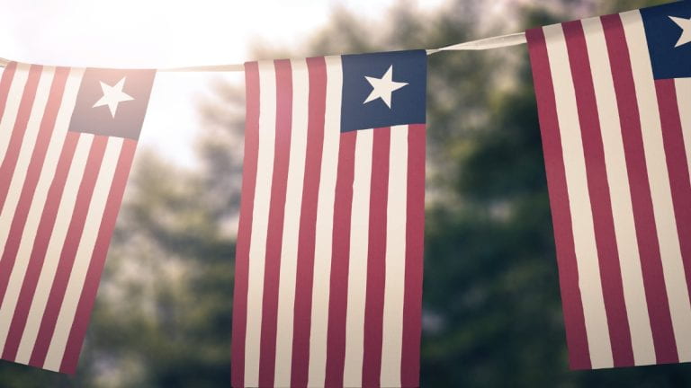 Liberian flags hanging
