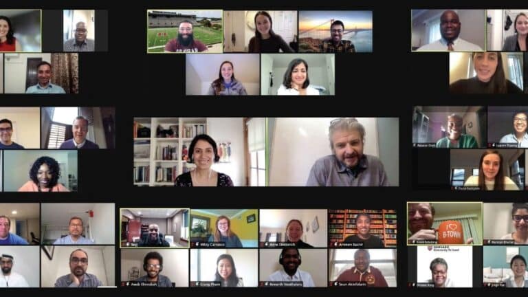 Matt Andrews and Salimah Samji on zoom with students =