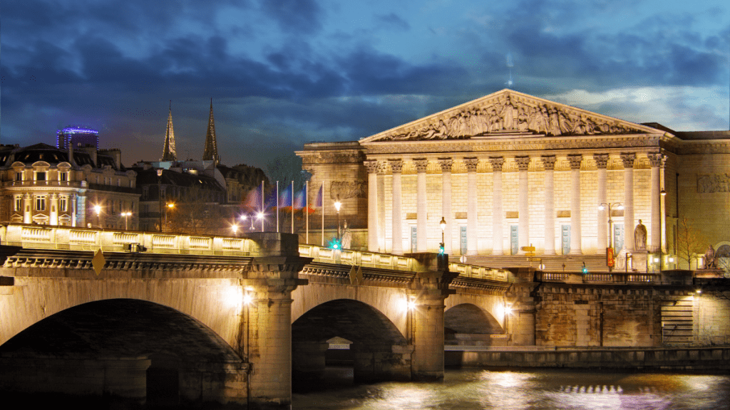 Government building in France at night