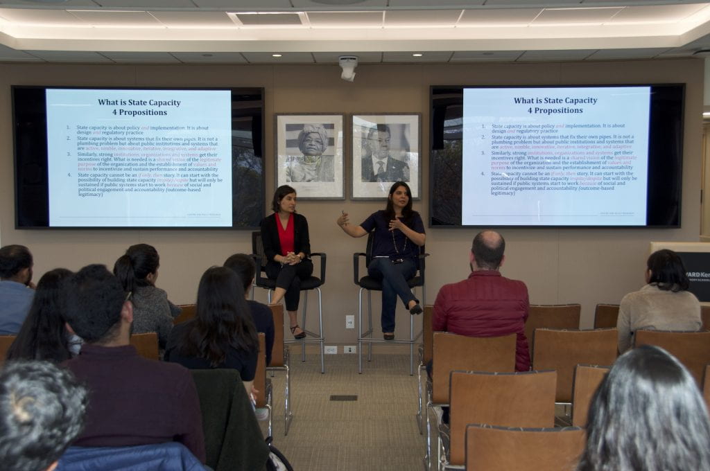 Yamini Aiyar and Salimah Samji presenting