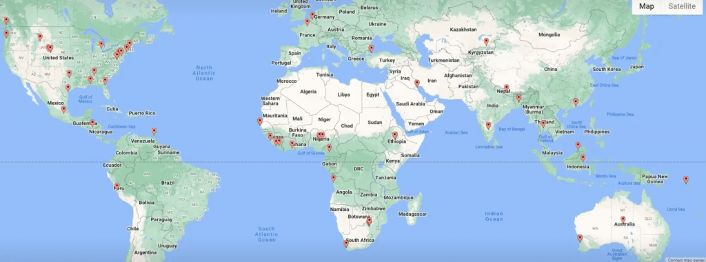 Map of countries represented in the Leading Economic Growth cohort