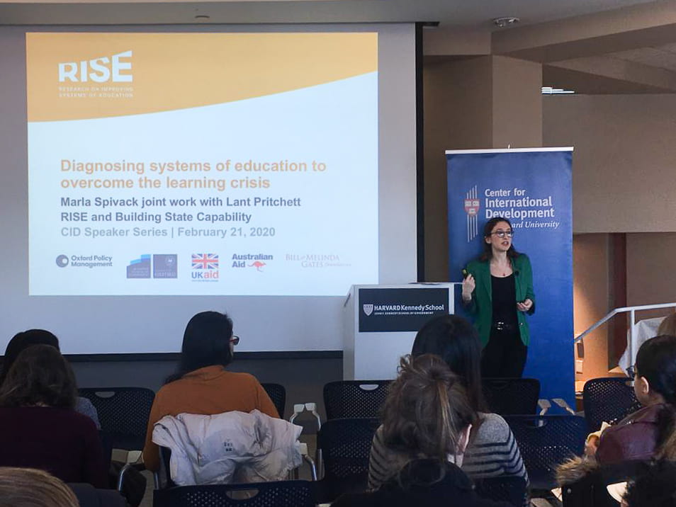Marla Spivack presenting on "Diagnosing systems of education to overcome the learning crisis"