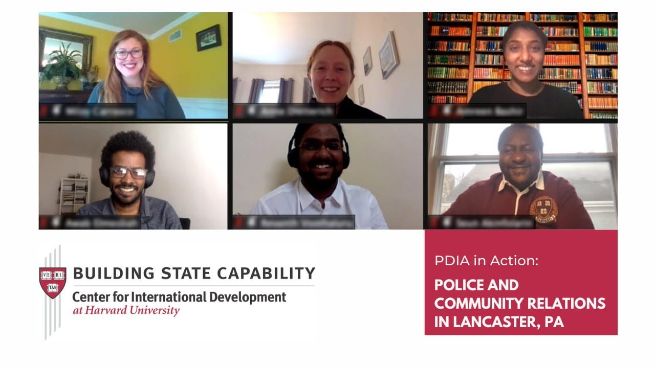 Opening slide for one group's presentation with images of 6 students smiling