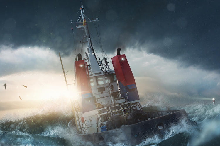 Ship in stormy waters