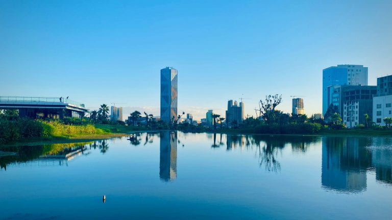 Ethiopia cityscape with lake in front