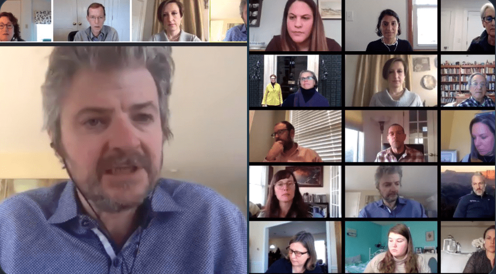 Screenshot from zoom call of deans council discussion series