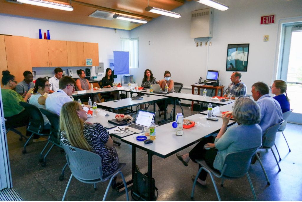 A group of people collaborating 