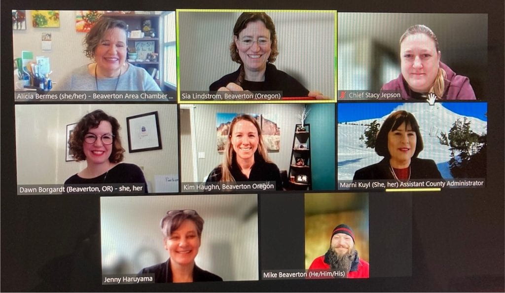 Zoom call screenshot of the Beaverton project team
