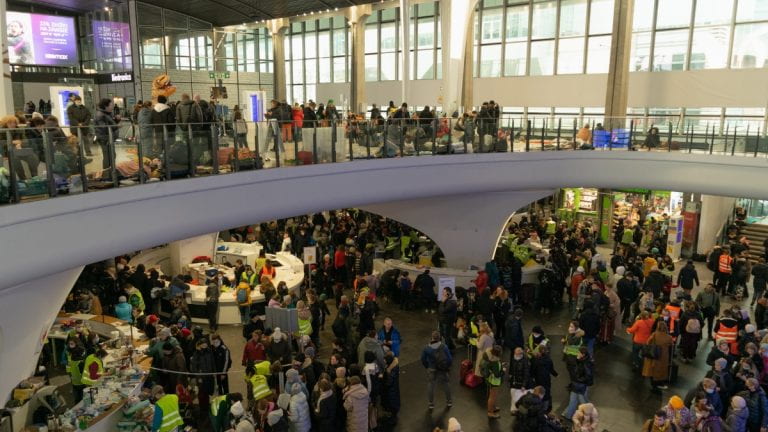 Ukrainian refugees in Warsaw, Poland train station