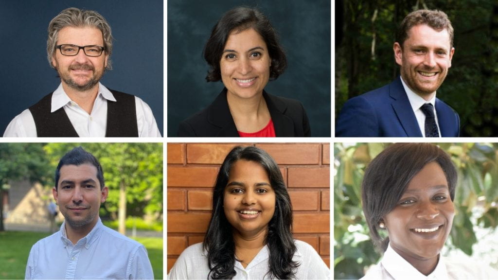 Headshots of Matt Andrews, Salimah Samji, Peter Harrington, Danny Barjum, Anisha Poobalan, Awa Touray
