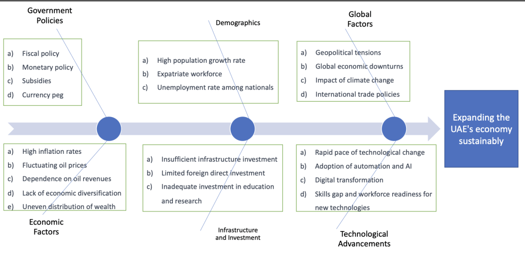 Fishbone diagram showcasing UAE's growth issues.