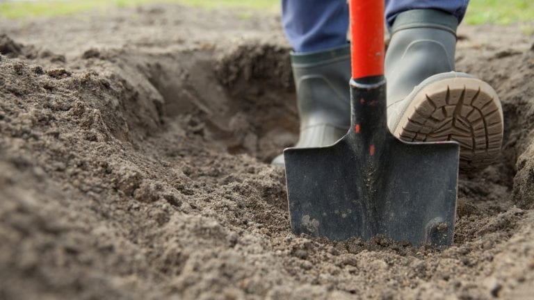 A person shoveling dirt