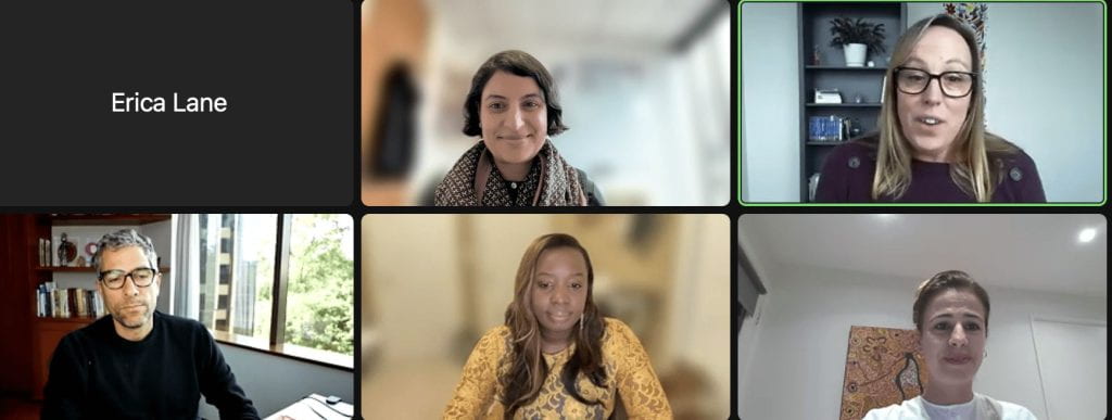 Screenshot of panelists presenting on zoom