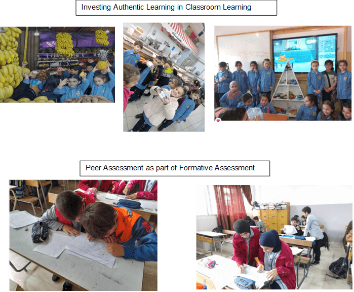 Collage of several children sitting at desks in a classroom, attentively listening to their teacher's lesson.