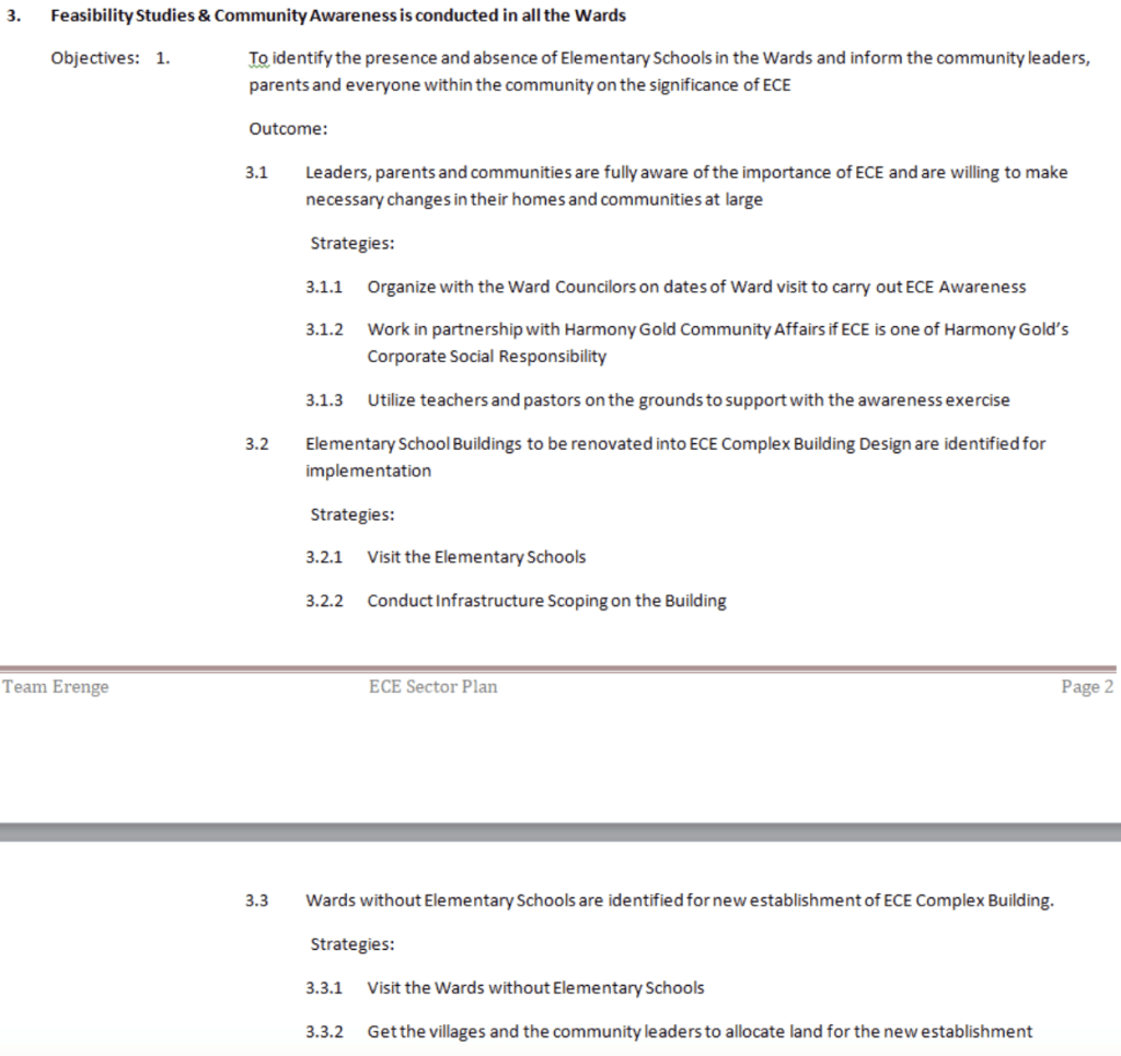 ECE Sector Plan - feasibility study