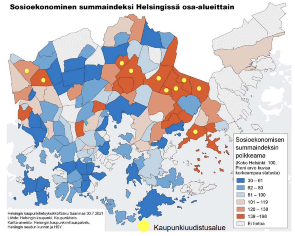 The socio-economic sum index in Helsinki map
