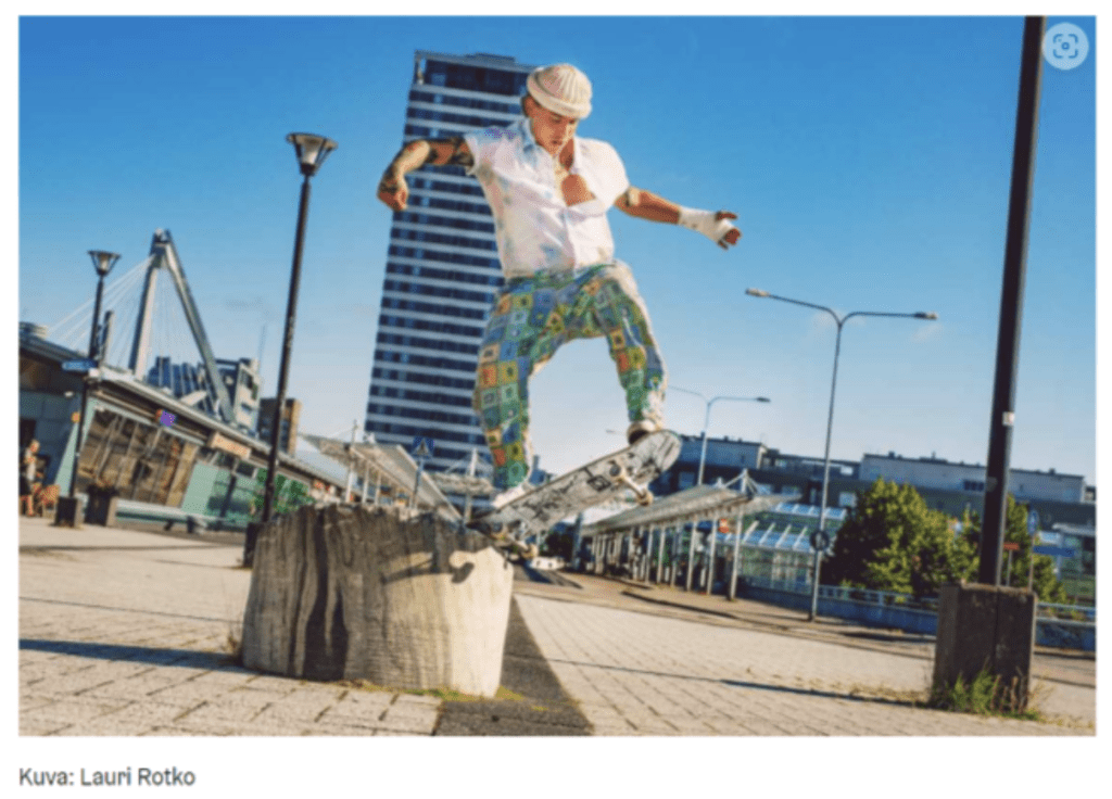 A skateboarder in Helsinki