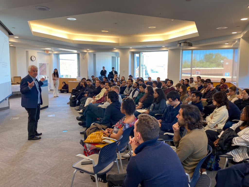 Lant Pritchett speaking to students at HKS