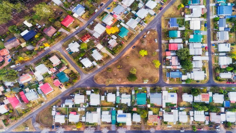 Overhead view of a neighborhood in a tropical country