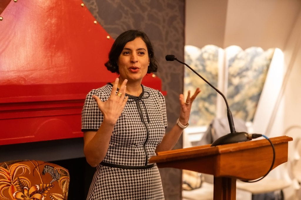 Speaking at alumni event in London