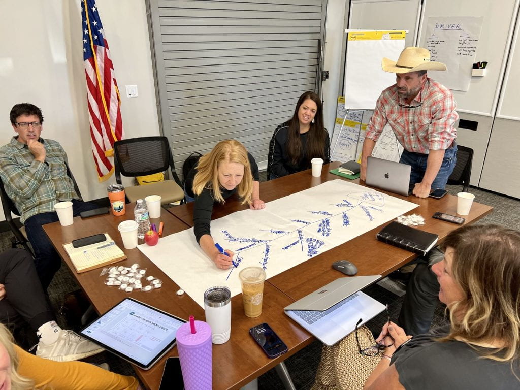 Program participants drawing a fishbone diagram.