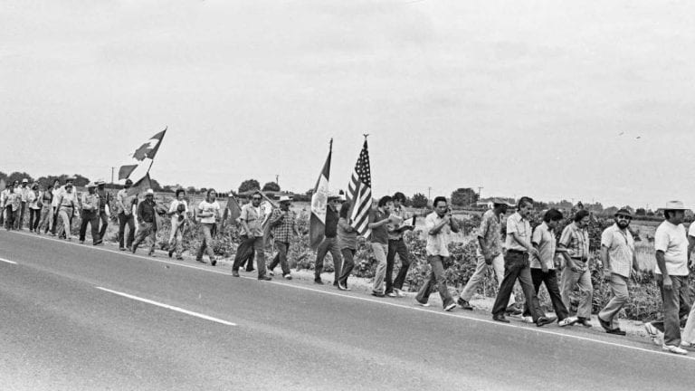Marshall Ganz marching with the Farm Workers union
