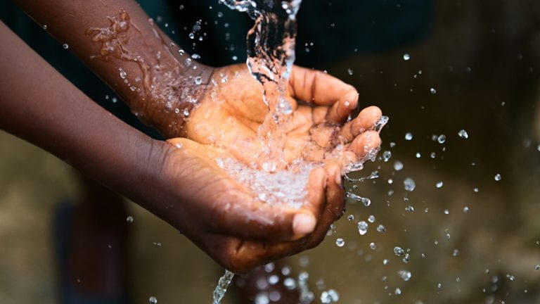 Hands cupping water