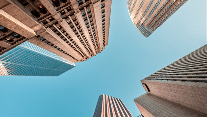 Buildings looking up toward the sky