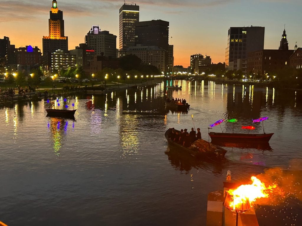 Boats on the water at sunset in Providence