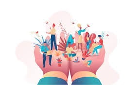 Illustration of hands holding different people