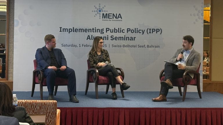 Tim Kornprobst, Lobna Jeribi, and Peter Harrington presenting