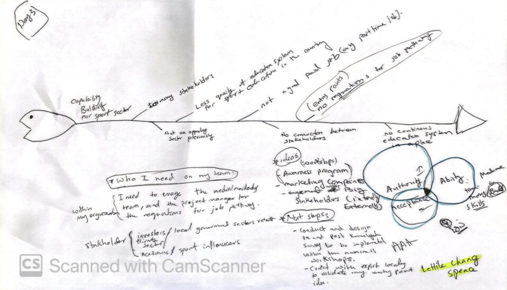 A hand-drawn fishbone diagram