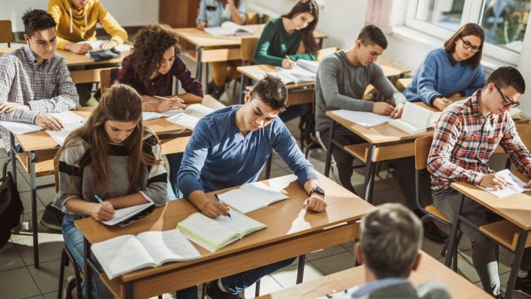 Students working in classroom