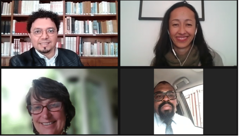 Zoom screenshot of 4 new moderators smiling